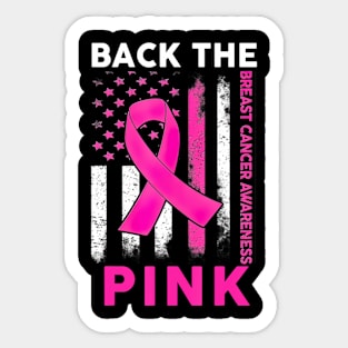 Back The  Breast Cancer Awareness American Flag Sticker